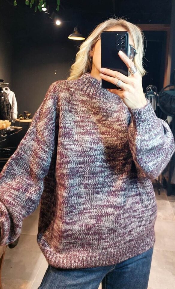 BORDO GRİ KIRÇILLI KAZAK