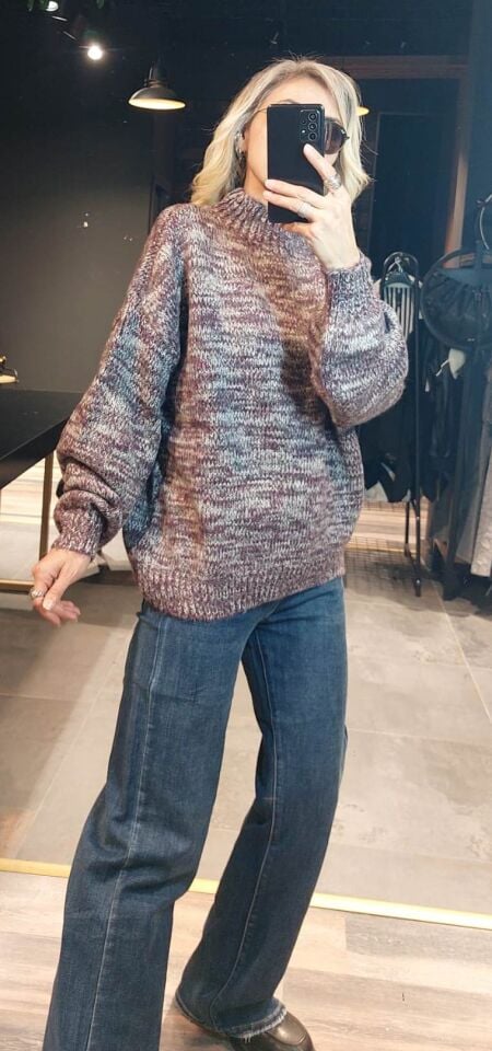 BORDO GRİ KIRÇILLI KAZAK