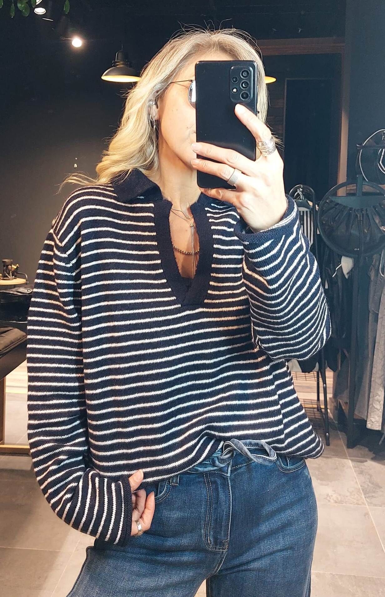 ÇİZGİLİ LACİVERT KAZAK