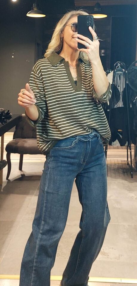 ÇİZGİLİ YEŞİL KAZAK