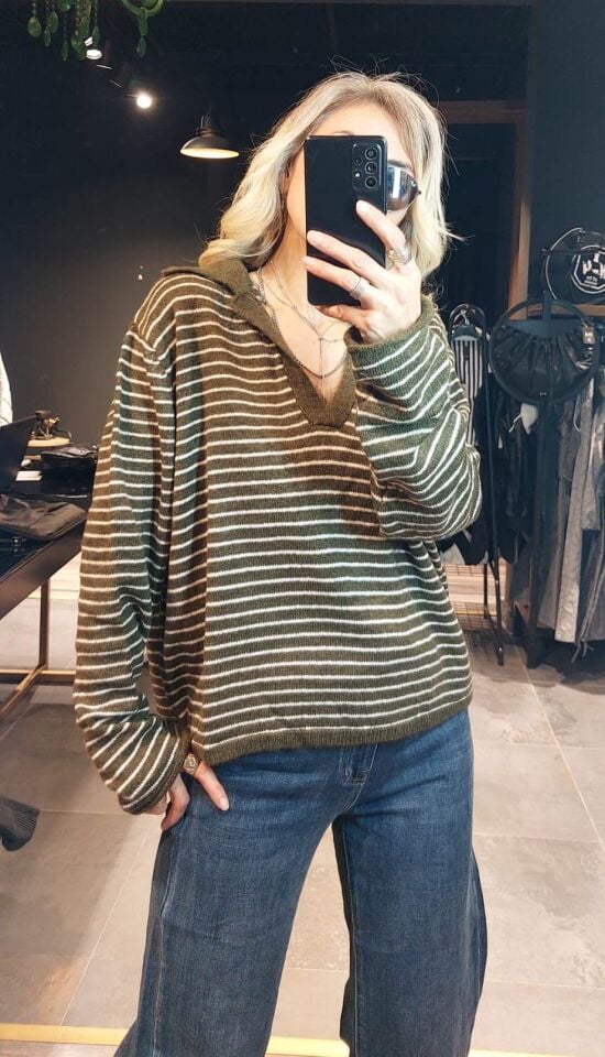 ÇİZGİLİ YEŞİL KAZAK