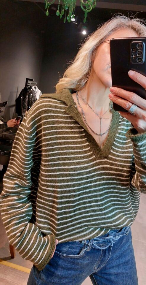 ÇİZGİLİ YEŞİL KAZAK