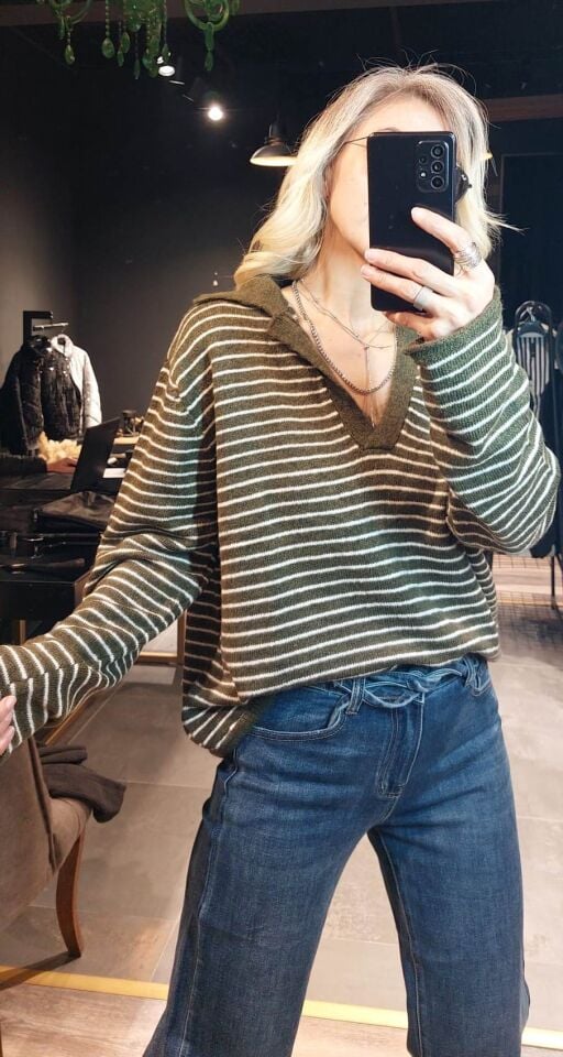 ÇİZGİLİ YEŞİL KAZAK