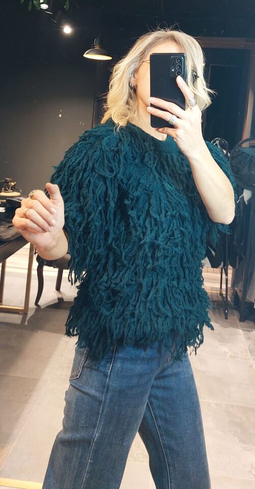 PETROL MAVİSİ SAÇAKLI KAZAK