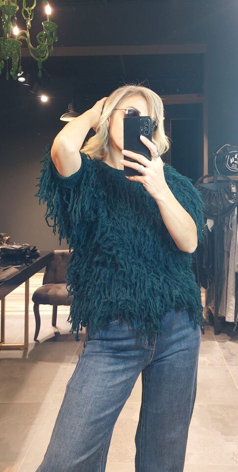 PETROL MAVİSİ SAÇAKLI KAZAK