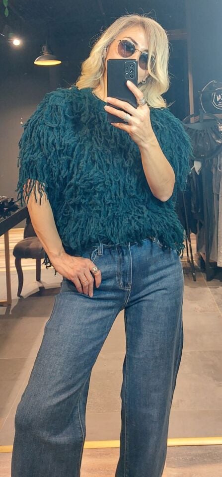 PETROL MAVİSİ SAÇAKLI KAZAK