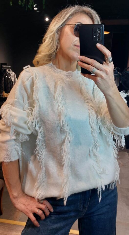 SAÇAK DETAY KREM KAZAK