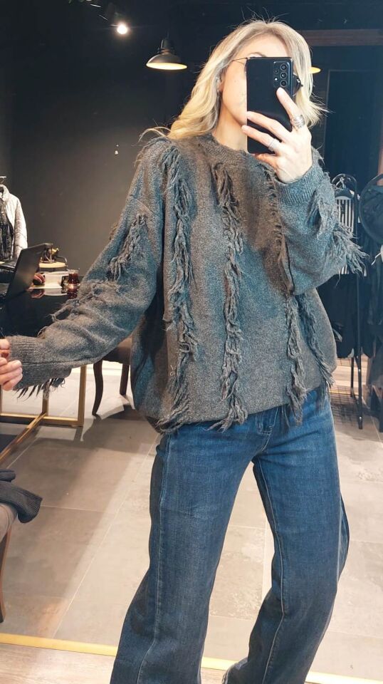 SAÇAK DETAY GRİ KAZAK