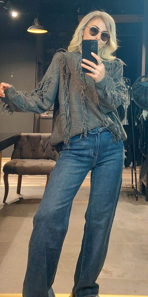 SAÇAK DETAY GRİ KAZAK