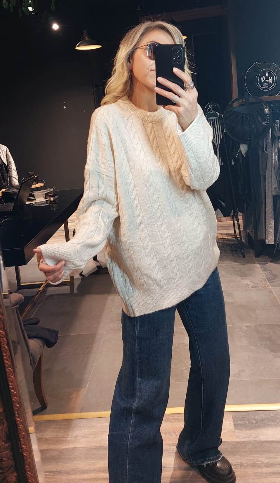 SAÇ ÖRGÜLÜ BEJ KAZAK