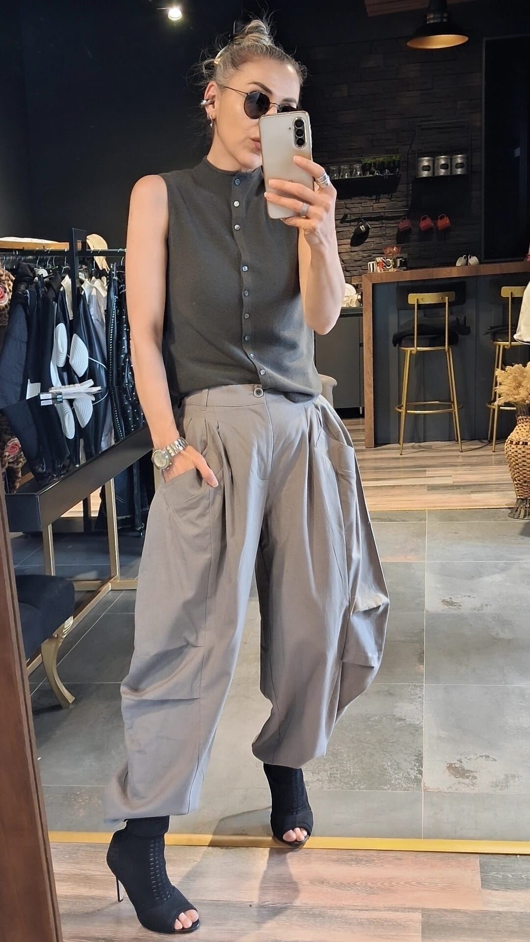 GRİ KETEN ŞALVAR PANTOLON